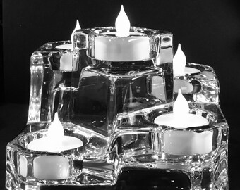Vintage PartyLite Tall Castle Turret Frosted Candle Holder Glows a Shimmering White