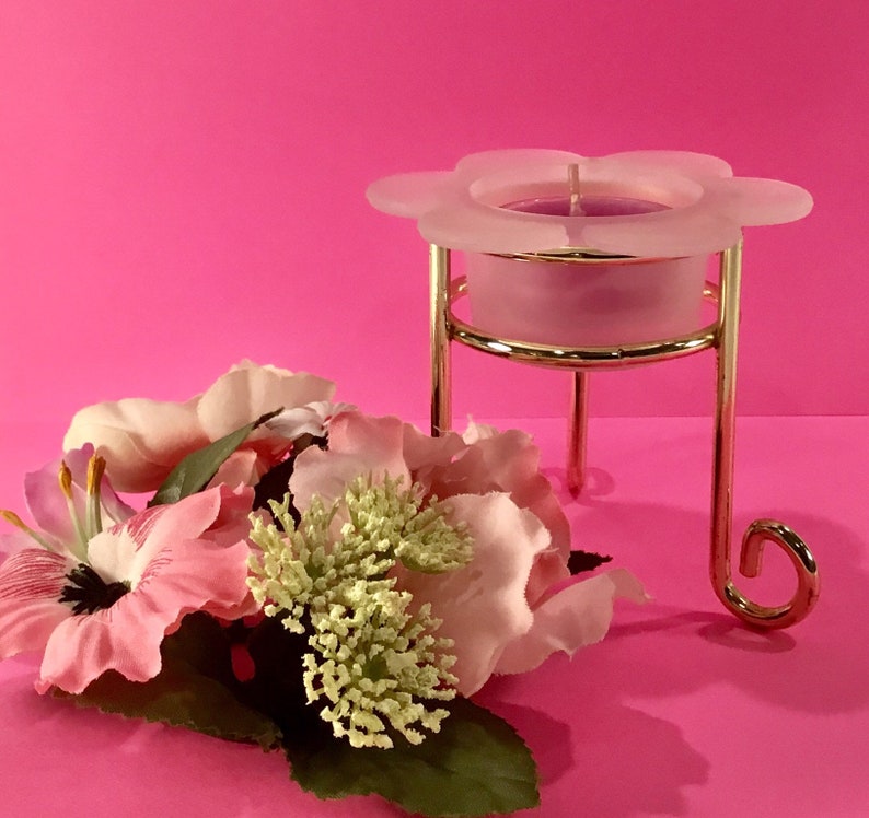 Brass Candle Holder with Frosted FlowerShape Glass Candle Etsy