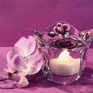 Lovely Flowered Votive or Tealight Tea Light Candle Holder - Giftable