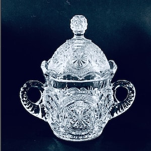 REDUCED - Vintage Intricate Heavy Pressed Glass Sugar Bowl with Domed Lid - Giftable
