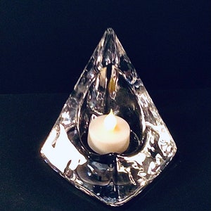 Gorgeous Geometric Clear Solid Lead Crystal? Modern Triangular Candle Holder - Giftable