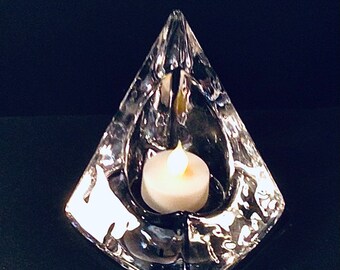 Gorgeous Geometric Clear Solid Lead Crystal? Modern Triangular Candle Holder - Giftable