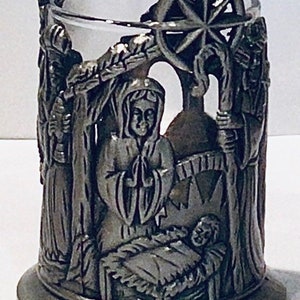 Christmas 2025 is coming - Metal NATIVITY CANDLE HOLDER with Glass Insert Christmas Table Decoration - Giftable