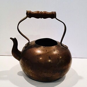 REDUCED - Vintage COPPER TEAKETTLE with Fancy Bent Metal and Wood Handle - Giftable