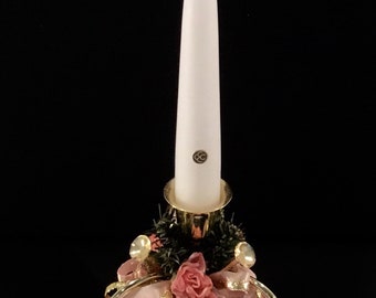 Small Twisted Trumpets Taper Candle Holder with Floral Ring and Ribbon