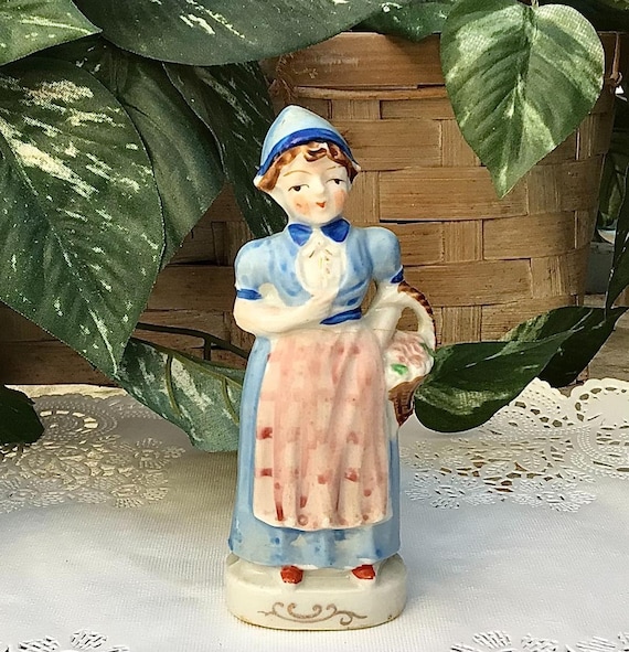 Vintage Japan Dutch Girl With Flower Basket Figurine - Etsy