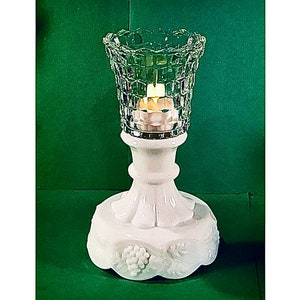 Reduced - Vintage WESTMORELAND Milk Glass Paneled Grape Candle Holder or Pedestal Candy Dish  - Giftable