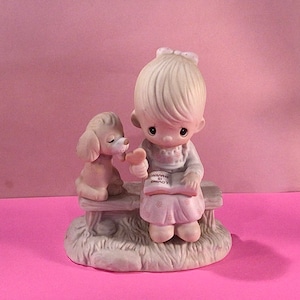 ENESCO MOMENTOS PRECIOSOS Jonathan y David Niña y su cachorro compartiendo una piruleta de corazón, "Amar es compartir" 1979