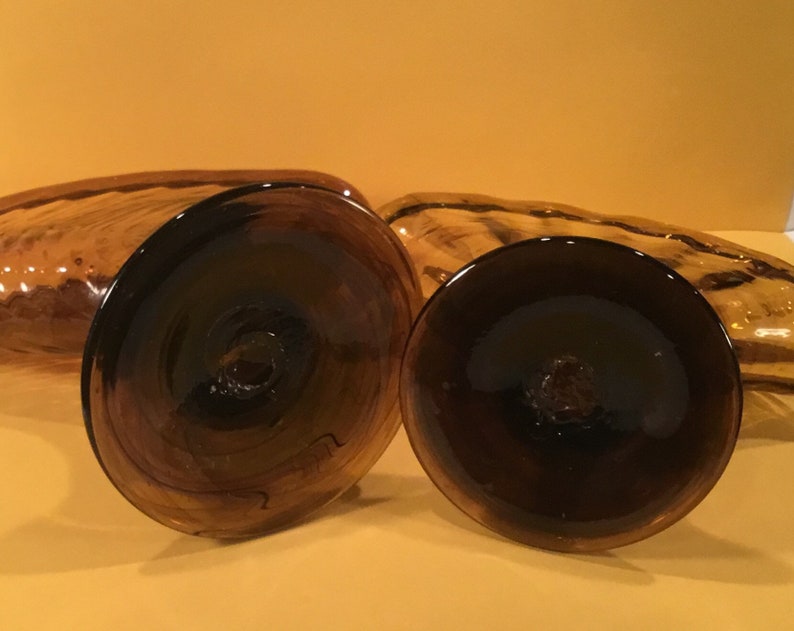 Giftable for that Collector Fan-Shaped Flower Vases Two Vintage AmberBrown Hand Blown Handblown