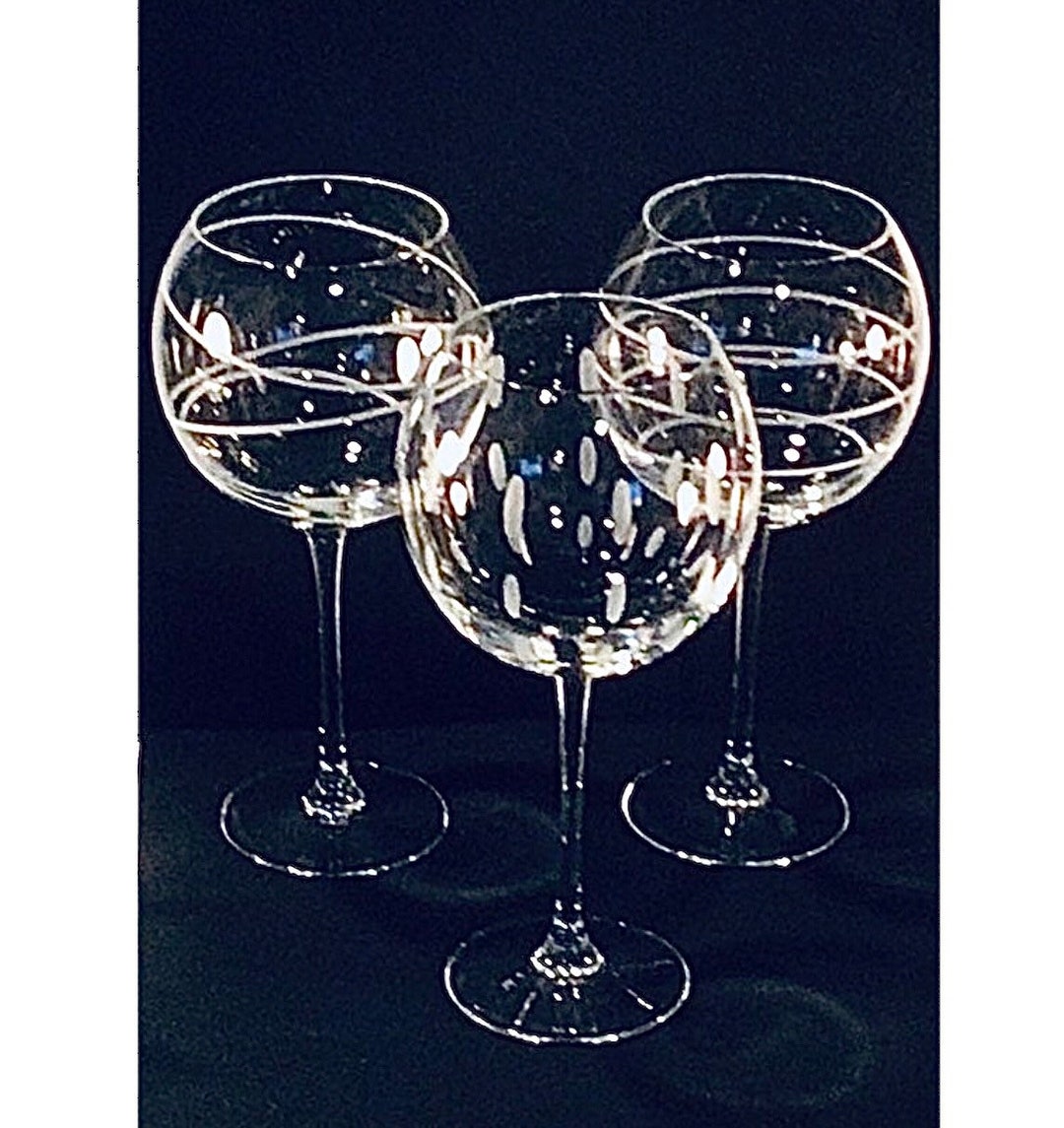 Trio of Elegant Tall Etched MIKASA CHEERS Crystal BALLOON Stemmed Wine
