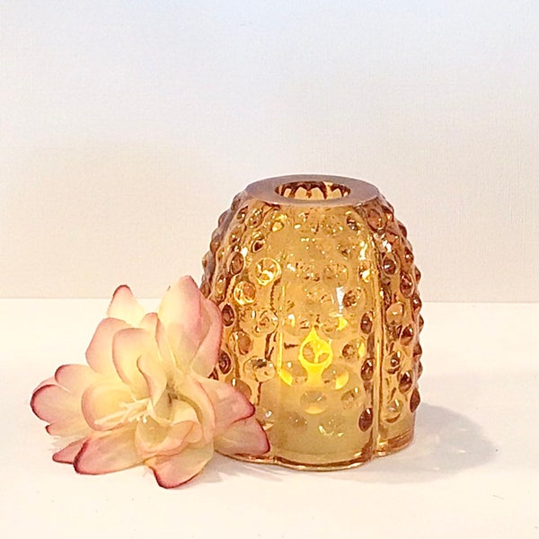 Top Replacement Piece - Vintage Retired FENTON AMBER Hobnail Fairy Candle Lamp Shade Only - Giftable