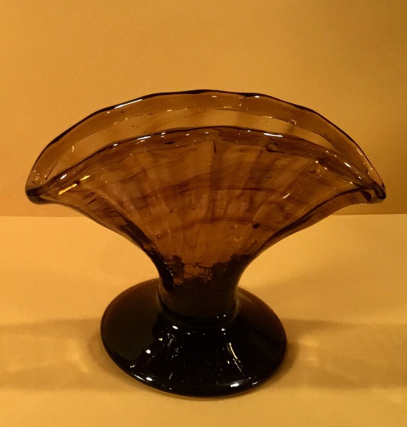 Giftable for that Collector Fan-Shaped Flower Vases Two Vintage AmberBrown Hand Blown Handblown