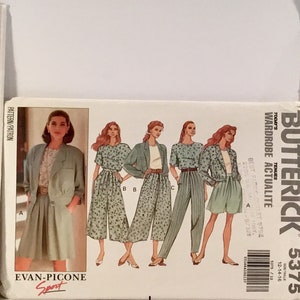 May include: Three sewing patterns for women's clothing. The first pattern is for a sleeveless dress with a floral print. The second pattern is for a skirt and top with a striped print. The third pattern is for a skirt and top with a floral print. The patterns are from Butterick and Evan-Picone.