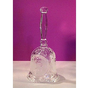 Vintage Bleikristall-Like Frosted and Clear 24% Lead Crystal Cut Glass Bell with Roses - Giftable