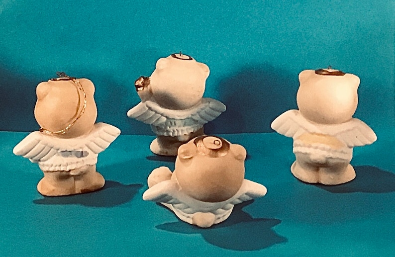 Giftable Very Vintage Collectible Set of Four Christmas Bear Angels Figurine Tree Ornaments