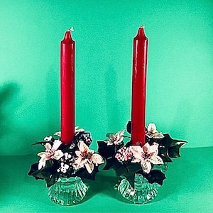 Christmas is coming - Arrangement w/Vintage PARTYLITE Silk Floral Rings with PL Candle Holders and PL Taper Candles - Giftable