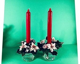 Arrangement w/Vintage PARTYLITE Silk Floral Rings with PL Candle Holders and PL Taper Candles - Giftable