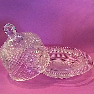 Vintage AVON Round Glass Dome Covered Butter Dish Made by Fostoria for Avon - Giftable