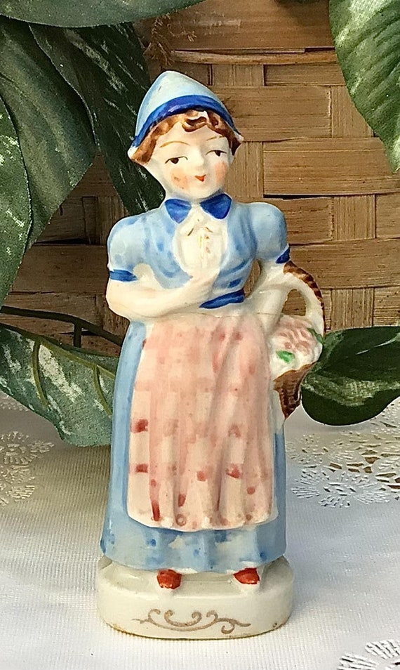 Vintage Japan Dutch Girl With Flower Basket Figurine - Etsy