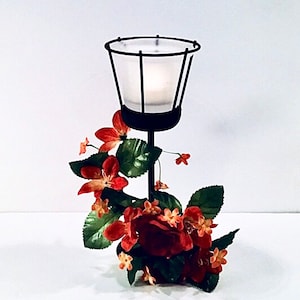 Black Wrought Iron Decorative Candle Stand with Glass Candleholder - Giftable