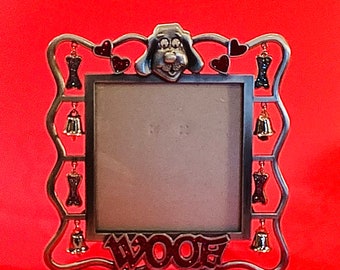 Metal DOG PICTURE FRAME with Red Hearts, Glitter Bones and Bells for Best Friend Photo