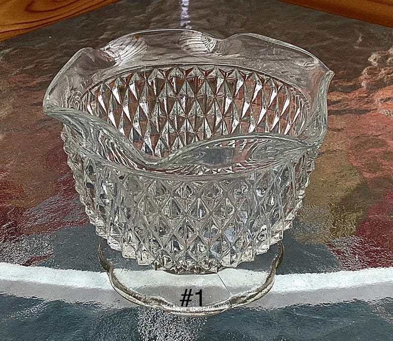 Replacement Piece - INDIANA GLASS Diamond Point Condiment Bowl. May possibly be a base for the fairy lamp image 1