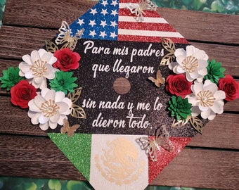 Graduation cap topper, Mexican  American Graduation topper, 2 flags graduation topper, graduation topper