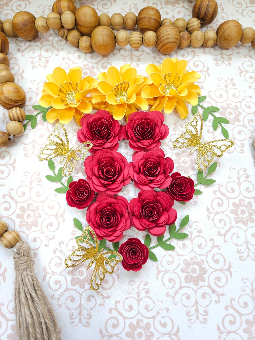 Yellow Paper Flower Set, Red Roses Paper, 3D Paper Flowers, Mini Paper ...