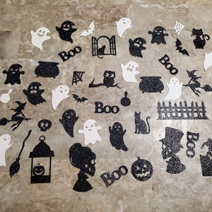Halloween cutouts, Halloween cit outs, cauldron, black cat, broomstick, witch, ghost, pumpkin