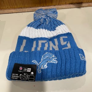 Detroit lions pom beanie team colors fleece lining