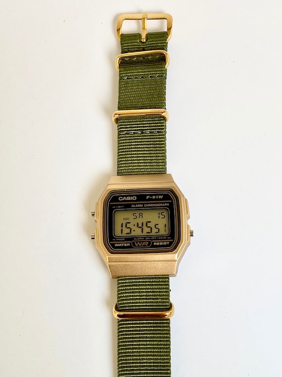 Custom Gold Casio Watch on Green Strap Etsy