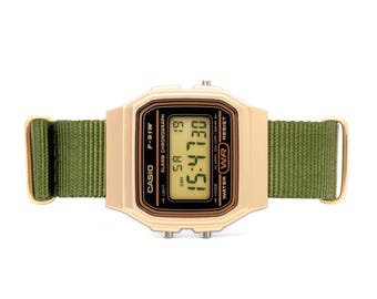 Hand-crafted Gold Casio with Moss Green Strap