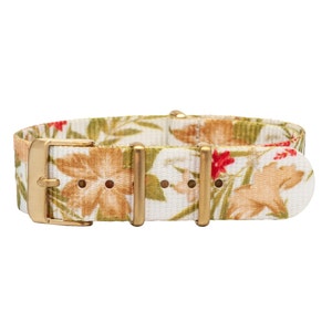 White and Floral 18mm Strap with Gold Brushed Hardware