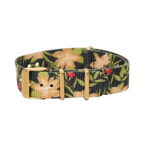 Black and Floral 18mm Strap with Gold Brushed Hardware