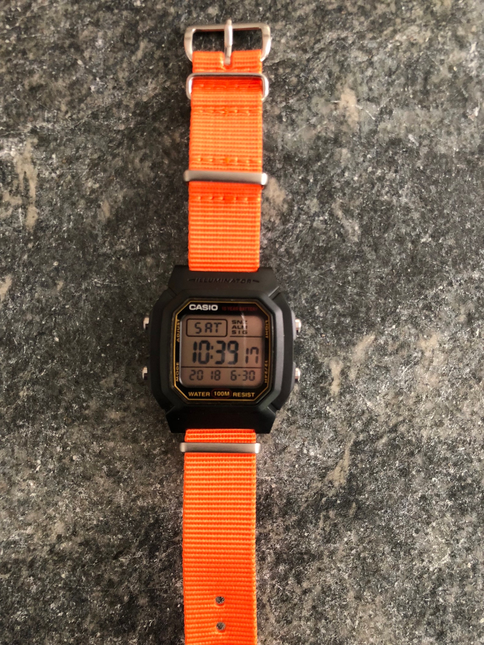 casio watch orange and black