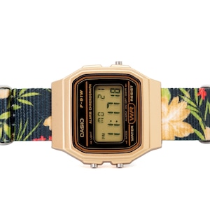 Custom Gold Casio Watch with Black Floral Strap
