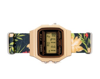 Custom Gold Casio Watch with Black Floral Strap