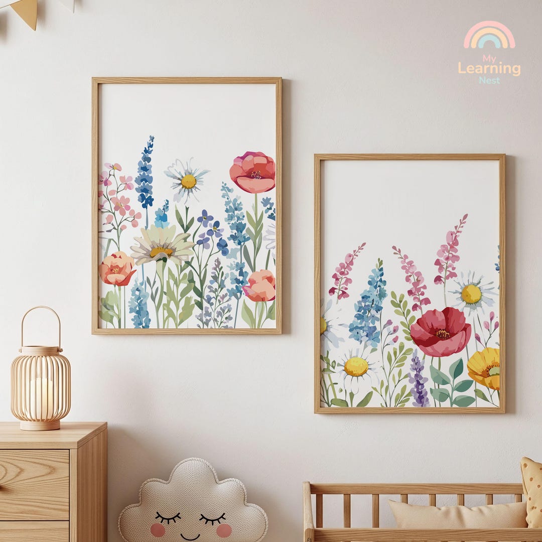 Watercolour Wildflower Prints Set of 2 – Pastel Floral Wall Art ...