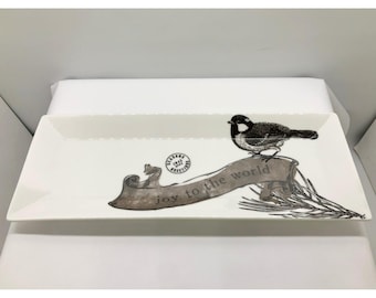 St. Nicholas Square Joy to the World Bird Holiday Ceramic Serving Platter 13"