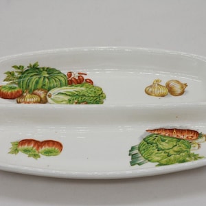 Vintage Vegetable Print Serving Tray Made in Japan Veggie/Dip, Divided Dish