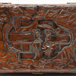 Classic Carved Asian Wooden Box with Red Felt Lining