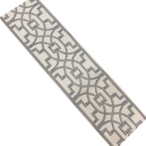 Designer Trim by The Yard Tape Fretwork 3.5 silk grey embroidered transitional Border Drapery Craft upholstery bedding curtain panel