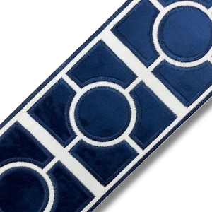 Designer fretwork Trim By the Yard navy blue ivory Tape Velvet Embroidered Athena Chinoiserie ribbon Gimp Drapery Home Decor Craft geometric