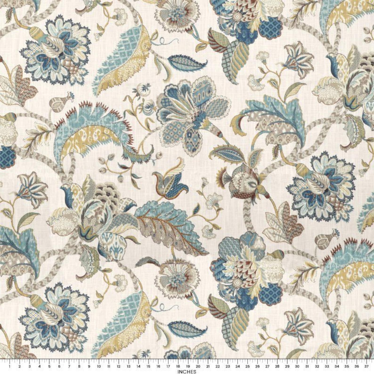 Designer Fabric by The Yard Floral Lee Jofa Aqua Taupe green Etsy