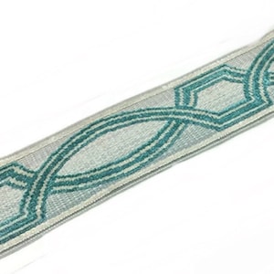 Designer fretwork Trim By the Yard aqua blue Tape Velvet Embroidered fretwork Chinoiserie ribbon Gimp Drapery Home Decor Craft geometric
