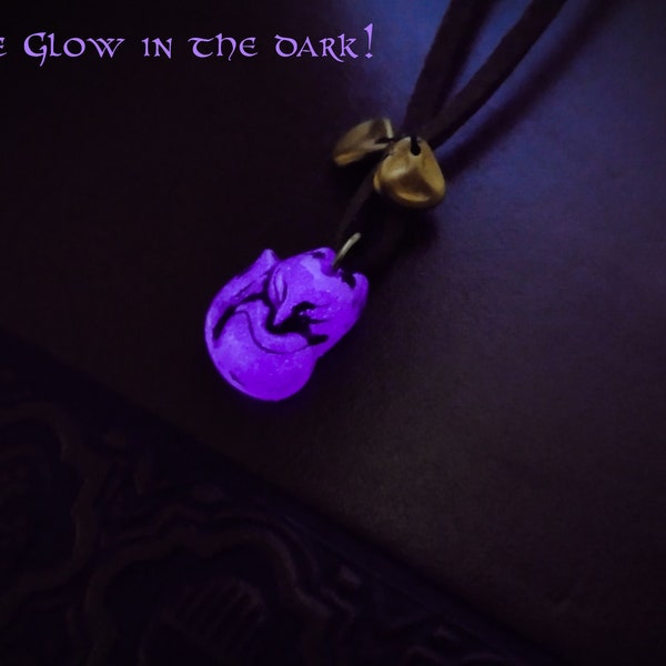 Glow in the dark necklace, kitsune necklace, fox necklace, resin jewelry, fantasy jewelry, rpg jewelry nerdy jewelry Mythical Vesper Kitsune