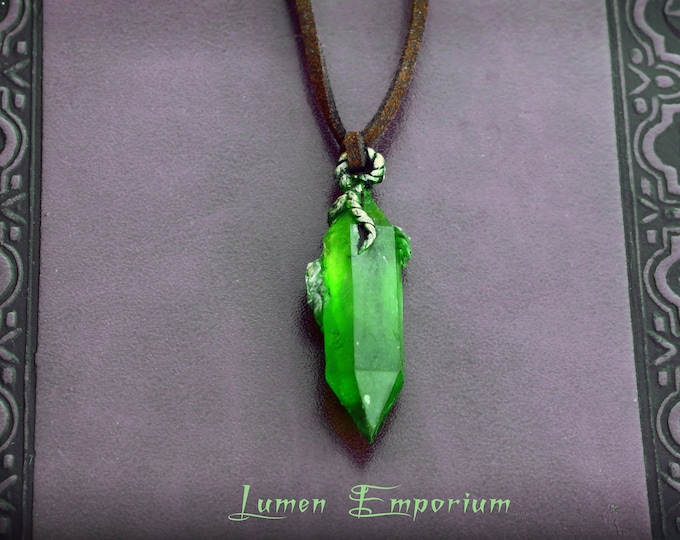 Fantasy handmade necklace, crystal necklace, glow in the dark jewelry, World of Warcraft, fantasy larp jewelry -Viridian Emerald