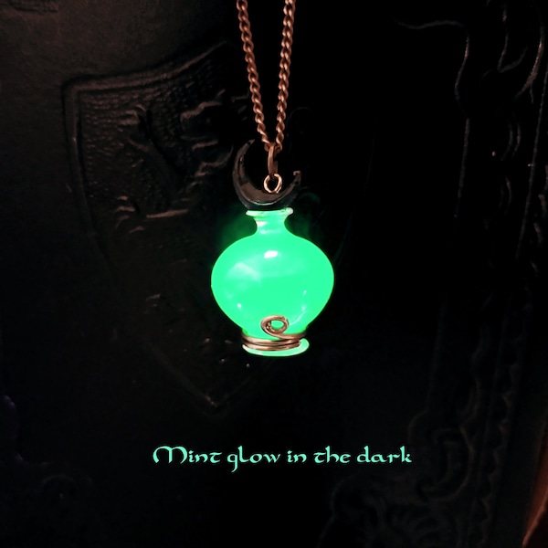 Glow in the dark necklace, moon jewelry, fantasy jewelry, resin charm, potion bottles, witchy jewelry, elven jewelry -Hecate's Boon