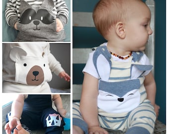 Pocket Pals PDF Sewing Pattern Animal Pockets Animal Faces Animal Purse, Children's Pocket Pattern
