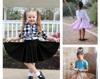 Kristina's Circle Skirt - Beginner PDF pattern for girls double circle skirt tons of twirl fitted waistband, exposed zipper, size 2T-16